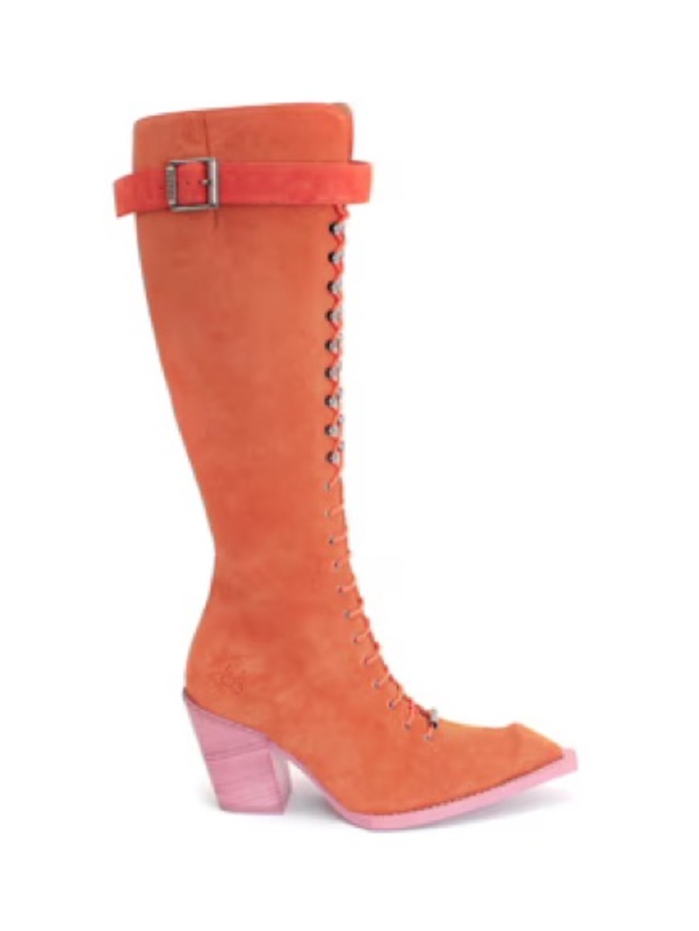 NIB John Fluevog Hi-Swordfish Abstract Candy Orange Suede